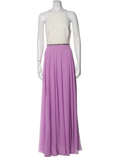 Pre-owned Halston Crew Neck Long Dress In Purple