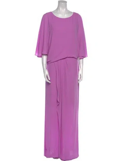 Pre-owned Halston Crew Neck Long Dress In Purple