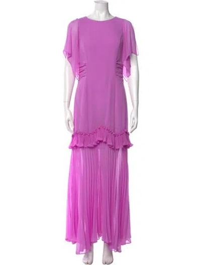 Pre-owned Halston Crew Neck Long Dress In Purple