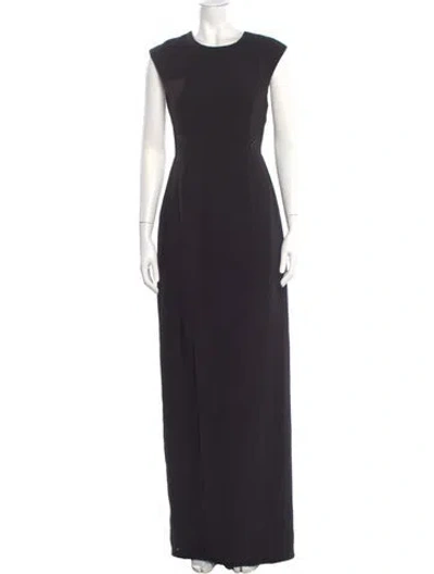 Pre-owned Halston Crew Neck Long Dress W/ Tags In Black