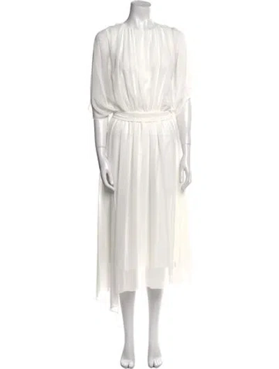 Pre-owned Halston Crew Neck Long Dress W/ Tags In White