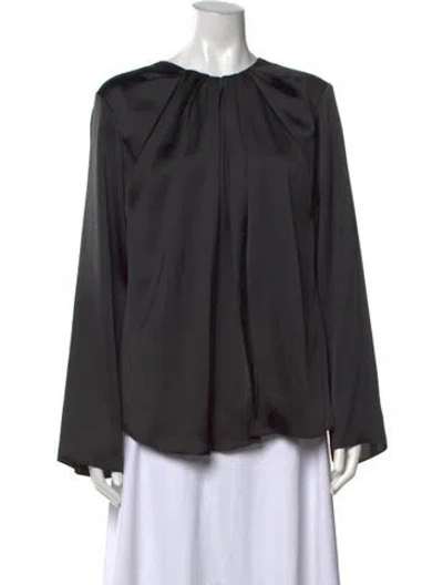 Pre-owned Halston Crew Neck Long Sleeve Blouse W/ Tags In Black
