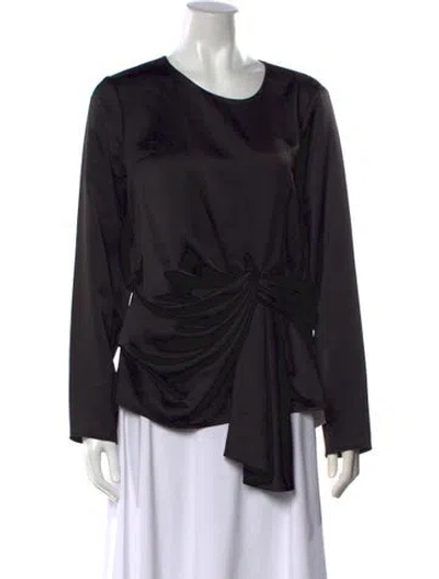 Pre-owned Halston Crew Neck Long Sleeve Blouse W/ Tags In Black