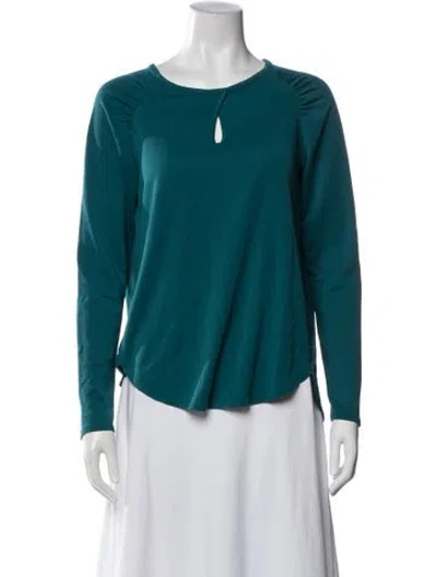 Pre-owned Halston Crew Neck Long Sleeve Top In Blue