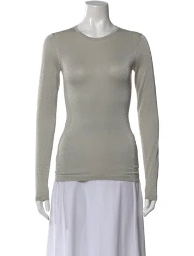 Pre-owned Halston Crew Neck Long Sleeve Top In Gray