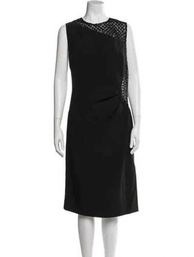 Pre-owned Halston Crew Neck Midi Length Dress In Black