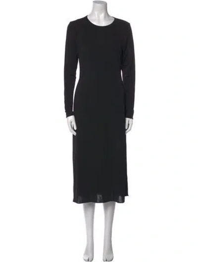 Pre-owned Halston Crew Neck Midi Length Dress In Black