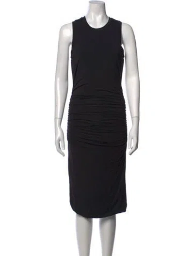 Pre-owned Halston Crew Neck Midi Length Dress In Black