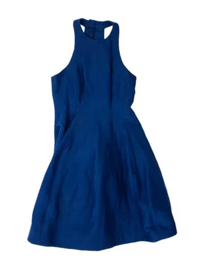 Pre-owned Halston Crew Neck Midi Length Dress In Blue