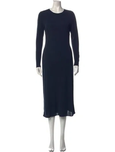 Pre-owned Halston Crew Neck Midi Length Dress In Blue