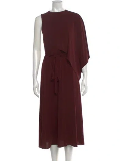 Pre-owned Halston Crew Neck Midi Length Dress In Burgundy