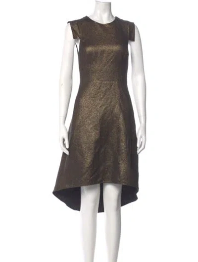 Pre-owned Halston Crew Neck Midi Length Dress In Gold