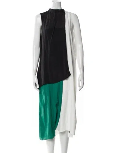 Pre-owned Halston Crew Neck Midi Length Dress In Green