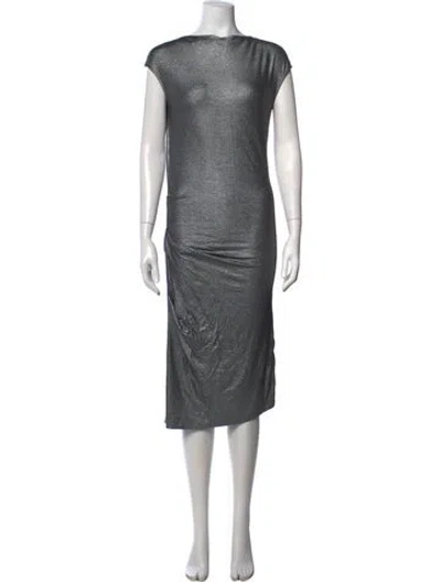 Pre-owned Halston Crew Neck Midi Length Dress In Grey
