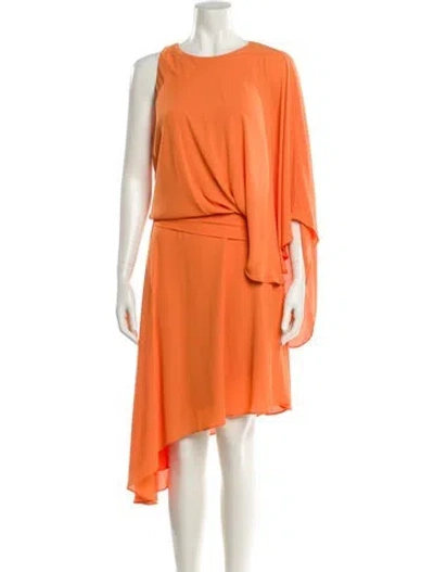 Pre-owned Halston Crew Neck Midi Length Dress In Orange