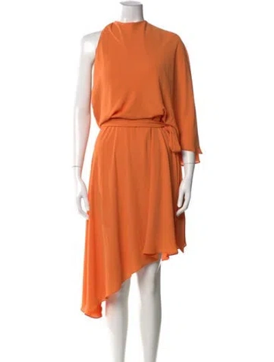Pre-owned Halston Crew Neck Midi Length Dress In Orange