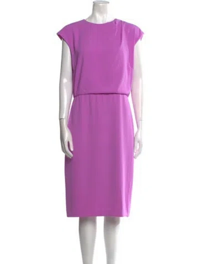 Pre-owned Halston Crew Neck Midi Length Dress In Purple
