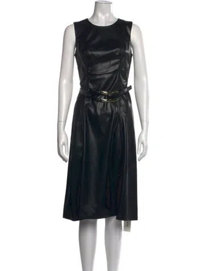 Pre-owned Halston Crew Neck Midi Length Dress W/ Tags In Black
