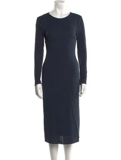 Pre-owned Halston Crew Neck Midi Length Dress W/ Tags In Blue