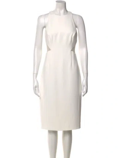 Pre-owned Halston Crew Neck Midi Length Dress In White