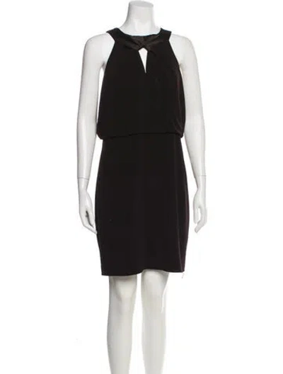 Pre-owned Halston Crew Neck Mini Dress In Black