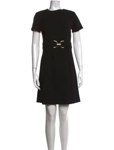 Pre-owned Halston Crew Neck Mini Dress In Black