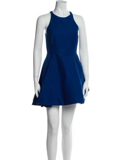 Pre-owned Halston Crew Neck Mini Dress In Blue