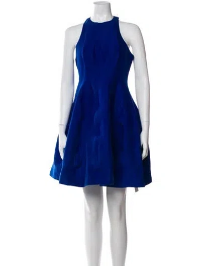 Pre-owned Halston Crew Neck Mini Dress In Blue