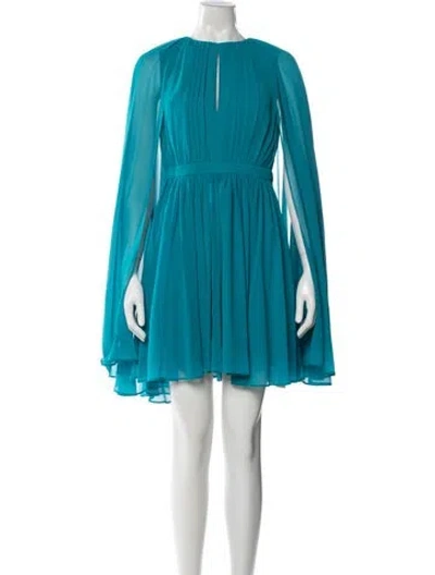 Pre-owned Halston Crew Neck Mini Dress In Blue
