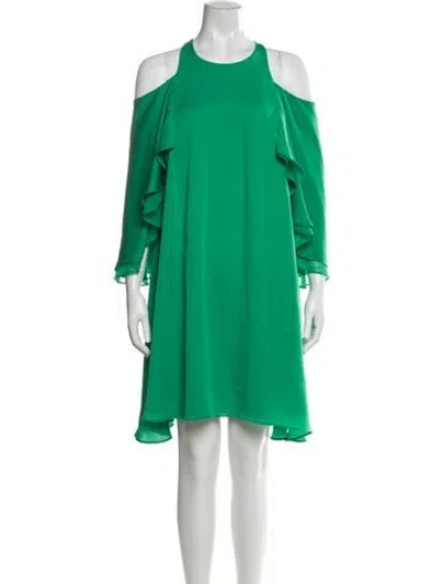 Pre-owned Halston Crew Neck Mini Dress In Green