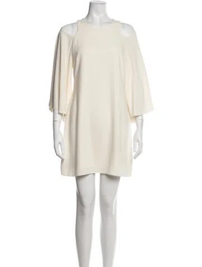 Pre-owned Halston Crew Neck Mini Dress In Neutral
