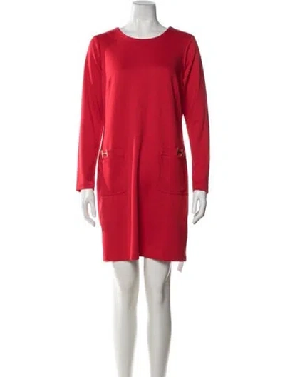 Pre-owned Halston Crew Neck Mini Dress In Red