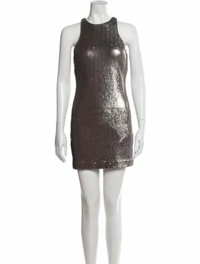 Pre-owned Halston Crew Neck Mini Dress In Silver