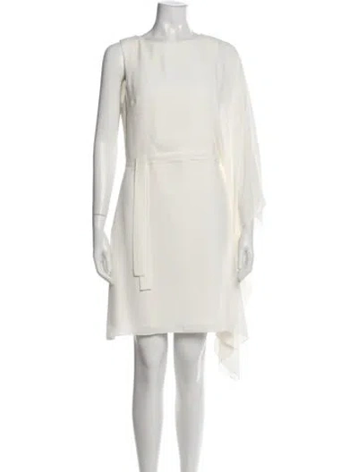 Pre-owned Halston Crew Neck Mini Dress In White