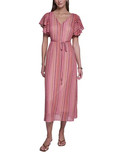 Halston Crochet Knit Striped Maxi Dress In Pink