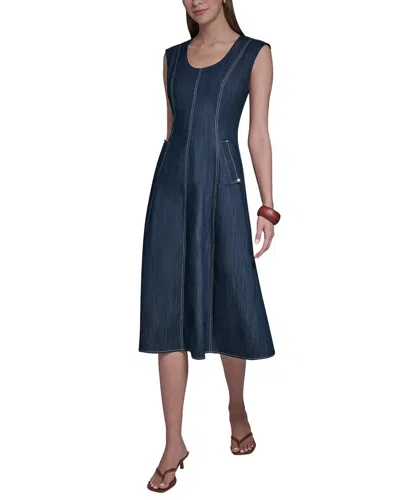 Halston Denim Scoop Neck Sleeveless Midi Dress In Black