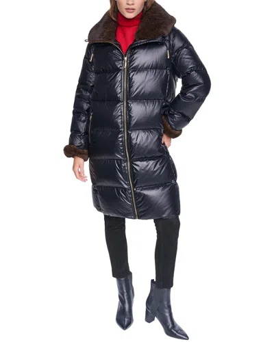 Halston Down Puffer Coat In Blue
