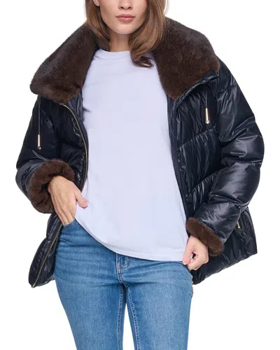 Halston Down Puffer Coat In Blue