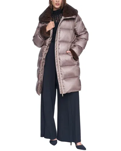 Halston Down Puffer Coat In Neutral