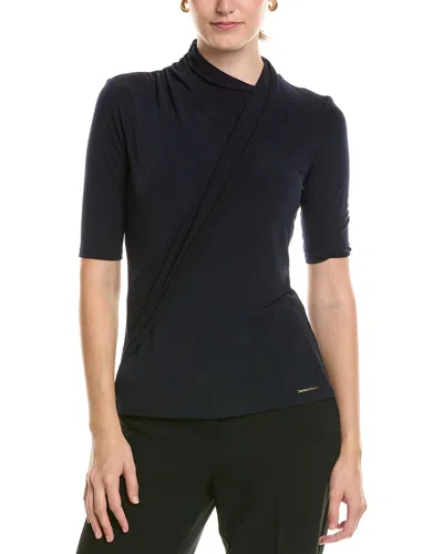 Halston Drape Front Jersey Top In Black