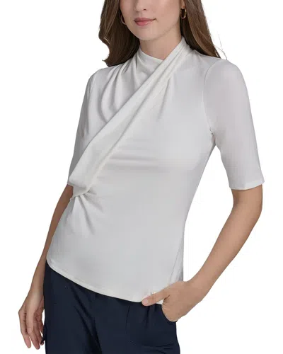 Halston Drape Front Jersey Top In White