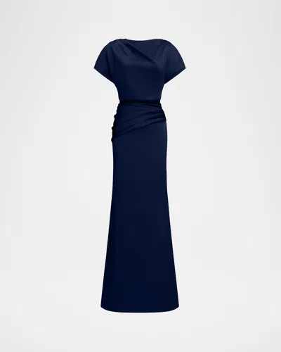 HALSTON DRAPED SATIN TRUMPET GOWN