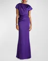 Halston Draped Satin Trumpet Gown In Purple Night