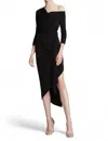 Halston Eden One-shoulder Wrap-effect Stretch-jersey Dress In Black