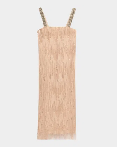 Halston Eila Bead & Sequin-embroidered Tulle Midi Dress In Pink