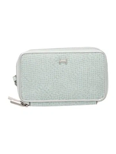 Pre-owned Halston Embossed Leather Animal Print Continental Wallet In Blue
