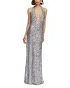 Halston Ena Halter Sequin Gown In Silver
