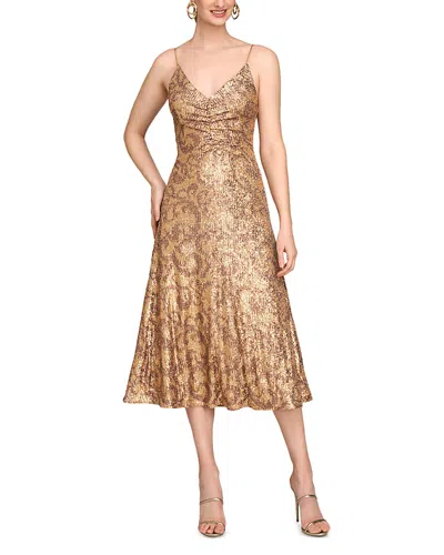 Halston Essence Leo Midi Dress In Gold