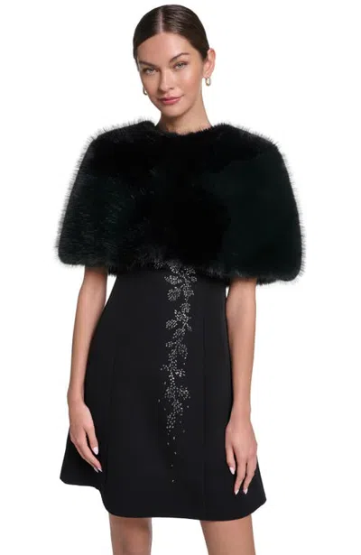 Halston Faux Fur Capelet In Black