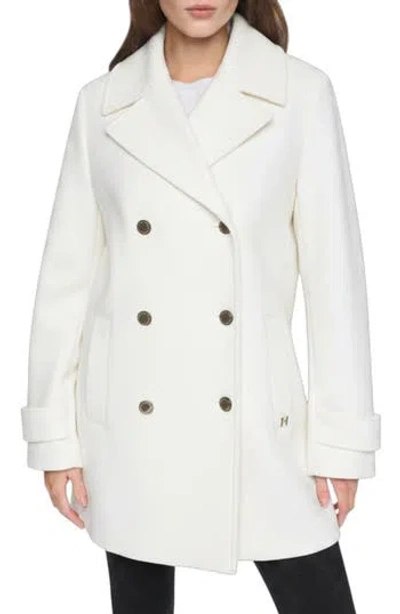Halston Faux Wool Peacoat In White